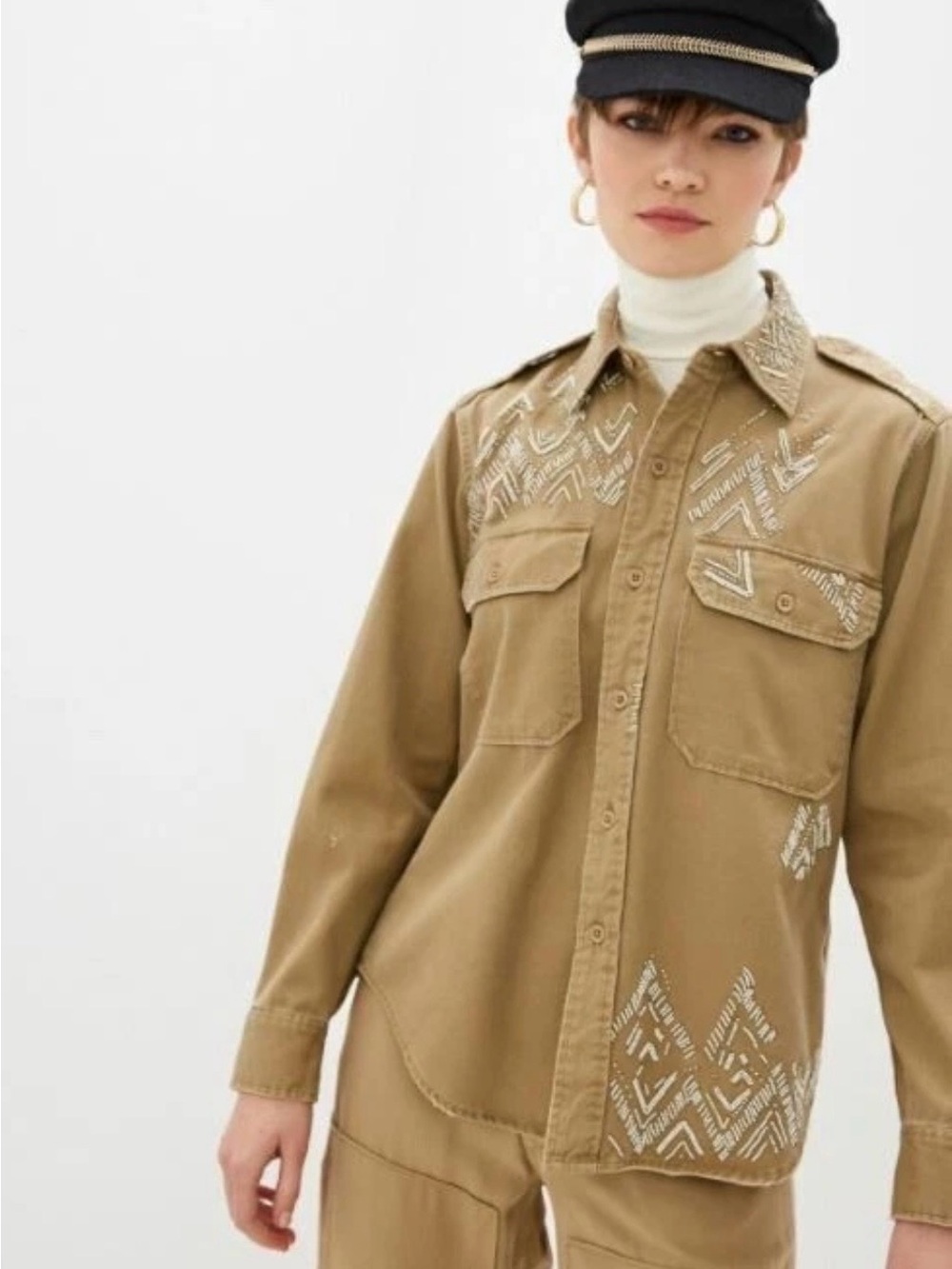 Polo RALPH LAUREN Beaded Twill Shirt Desert Tan Southwestern Size M Medium